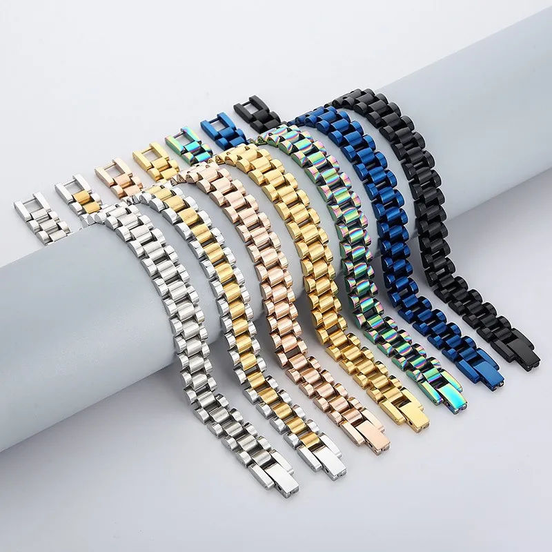Unisex Stainless Steel Watch Band Style Bracelet Minimalist Polished Titanium Steel Chain Jewelry Hammered Texture