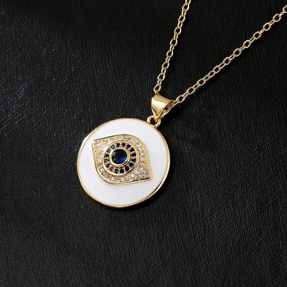 Evil Eye Pendant Necklace Copper 18K Gold Plated Enamel Cubic Zirconia Retro Clavicle Chain Fashion Jewelry Women
