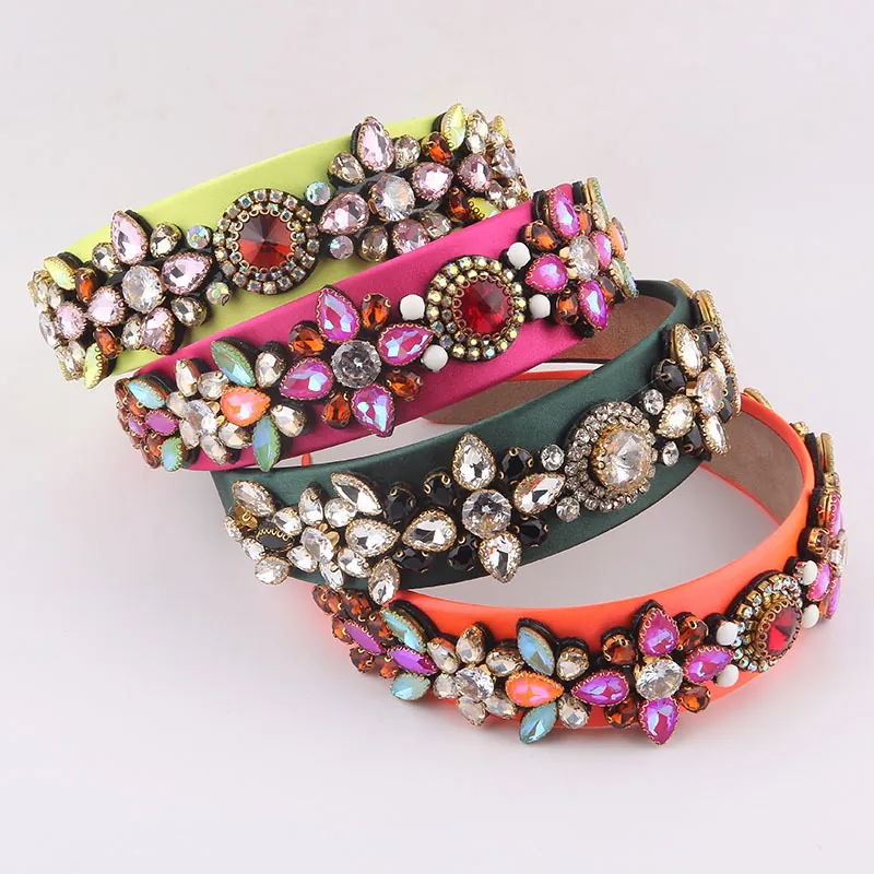 Baroque Rhinestone Headband Satin Wide Gemstone Hair Band For Women Party Hair Accessories