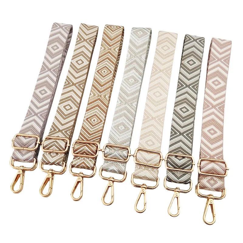 Bandoulière de Sac en Jacquard de Polyester Réglable Sangle Tissée à Losange Géométrique Ethnique Ceinture de Remplacement Avec Crochets Or