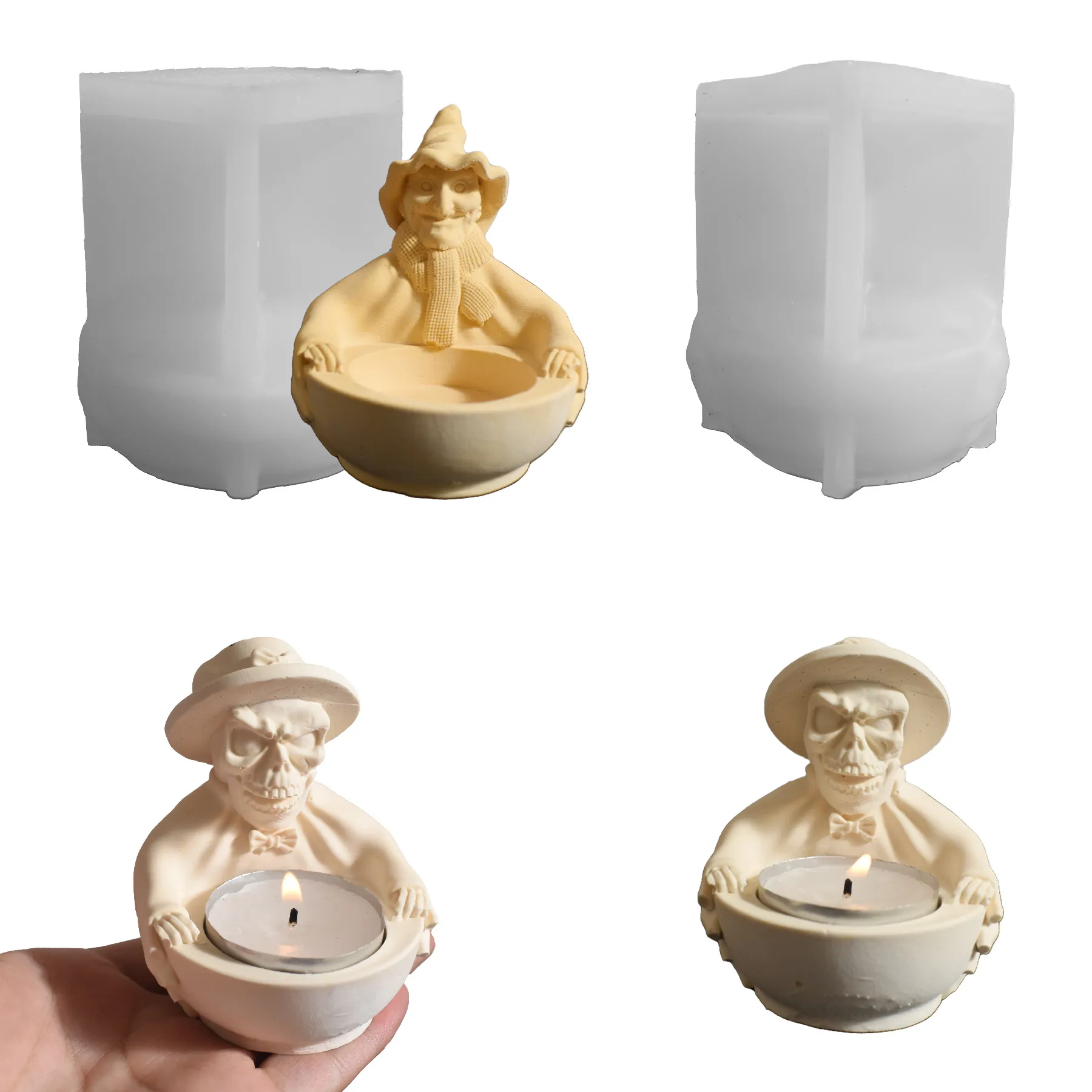 Halloween Silicone Mold For Candle Holder DIY Gentleman Skeleton Skull Witch Shape Gothic Resin Plaster Craft Tools