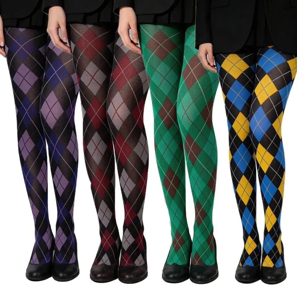 Collant Argyle Vintage Motif Losanges Haute Élasticité Velours Nylon Pour Femmes Style Britannique