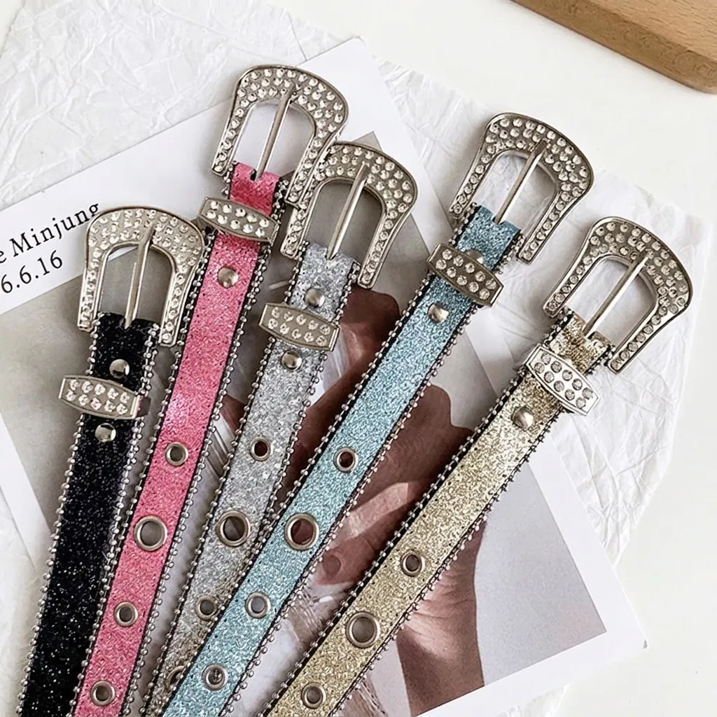 Cintura In Similpelle Con Strass Da Donna Cinturino In Vita Glitterato Y2K Con Fibbia Ad Ardiglione In Lega Accessorio Moda Retrò