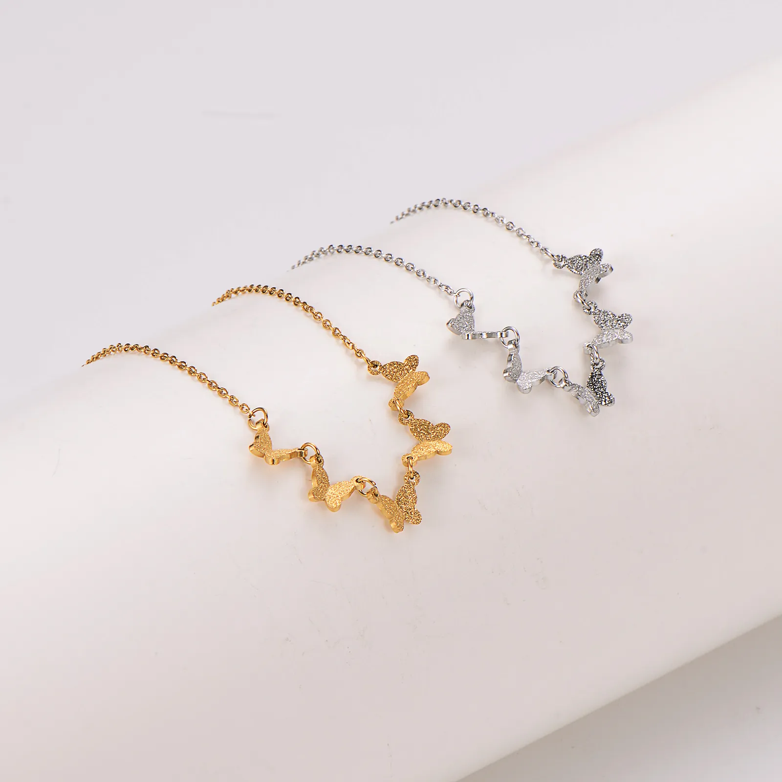 Butterfly Necklace 304 Stainless Steel Frosted Textured Multi Butterfly Pendant Minimalist Elegant Fashion For Women