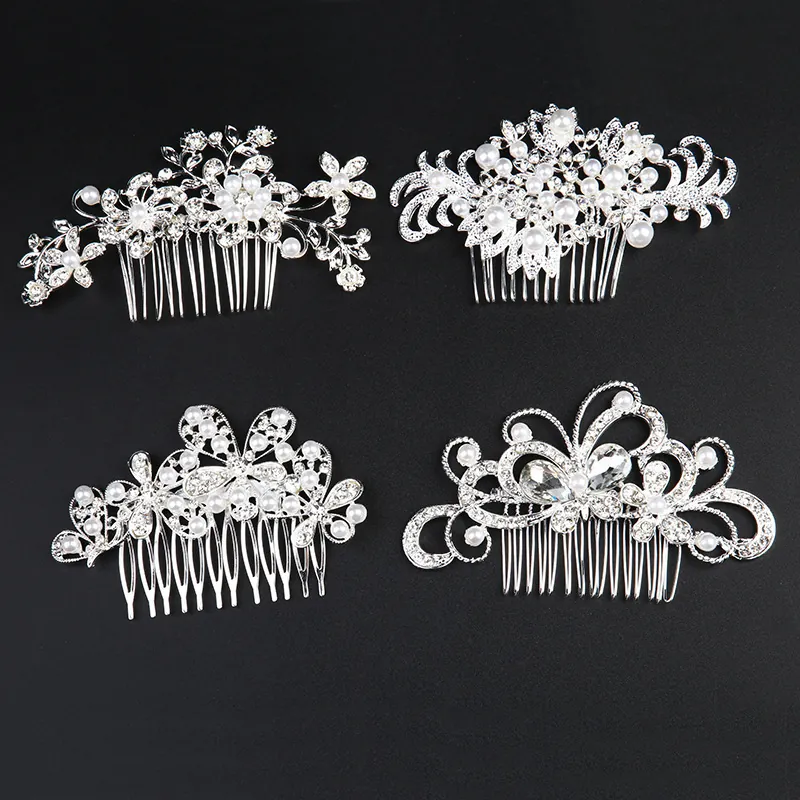 Peigne À Cheveux De Mariée Avec Alliage Strass Et Fausse Künstliche Perle Fleur Feuille Design Pour Mariage Fête Coiffe Élégante Pour Femmes