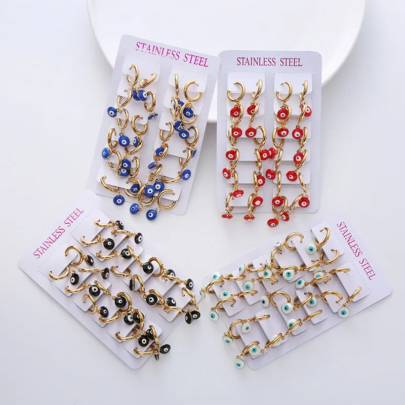 Boucles D'oreilles Créoles Oeil Maléfique En Acier Inoxydable Plaqué Or 18K Style Religieux Rétro