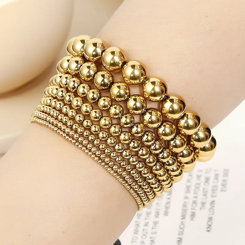 Minimalist Stainless Steel Gold Beaded Bracelet For Women Elastic Chain Fashion Jewelry Accessories For Daily Dating Wear