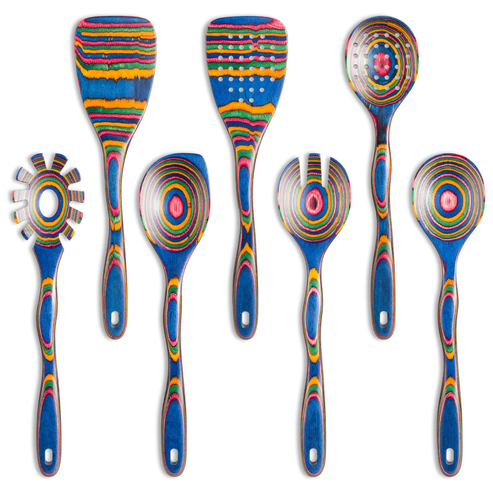 Collezione di Utensili da Cucina in Pakkawood Assortimento di Strumenti da Cucina in Legno Arcobaleno Spatola Cucchiaio Mestolo per Pasta