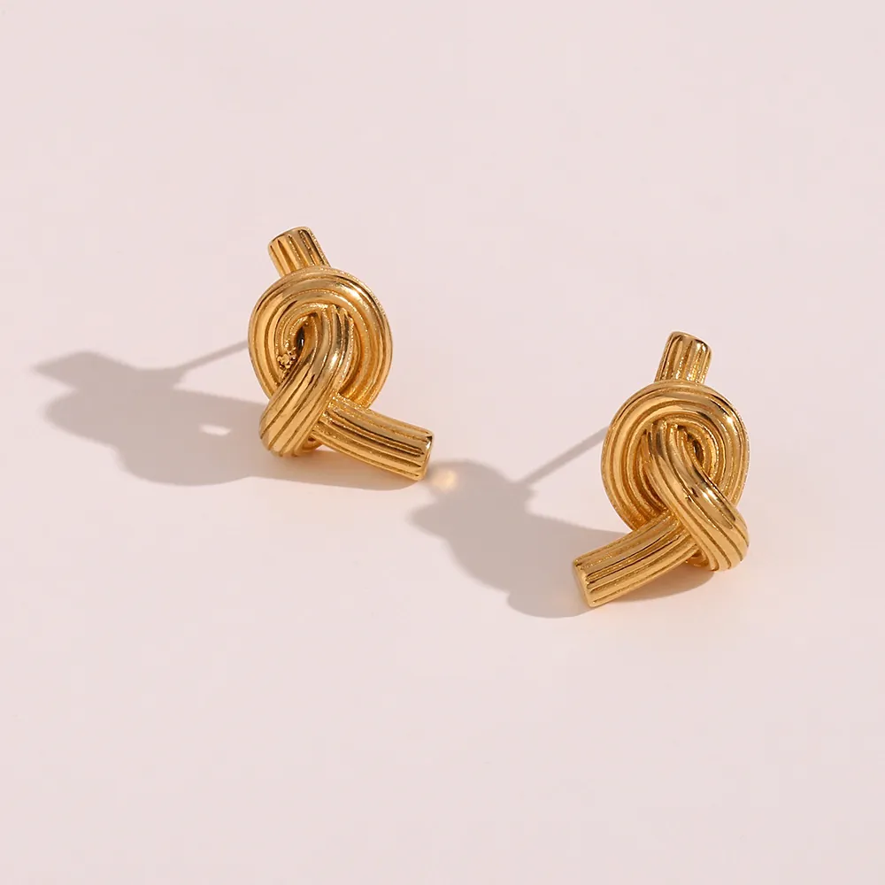 Knotted Stud Earrings Stainless Steel Brushed Texture Vacuum Plated Gold Statement Fashion Jewelry For Women