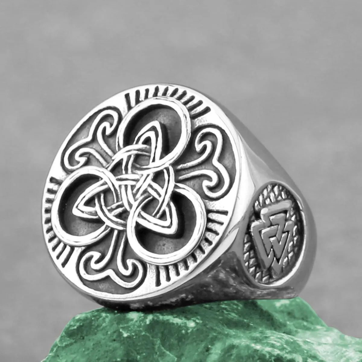 Viking Odin Rune Ring Stainless Steel Valknut Nordic Celtic Knot Vintage Retro Oxidized Jewelry Men