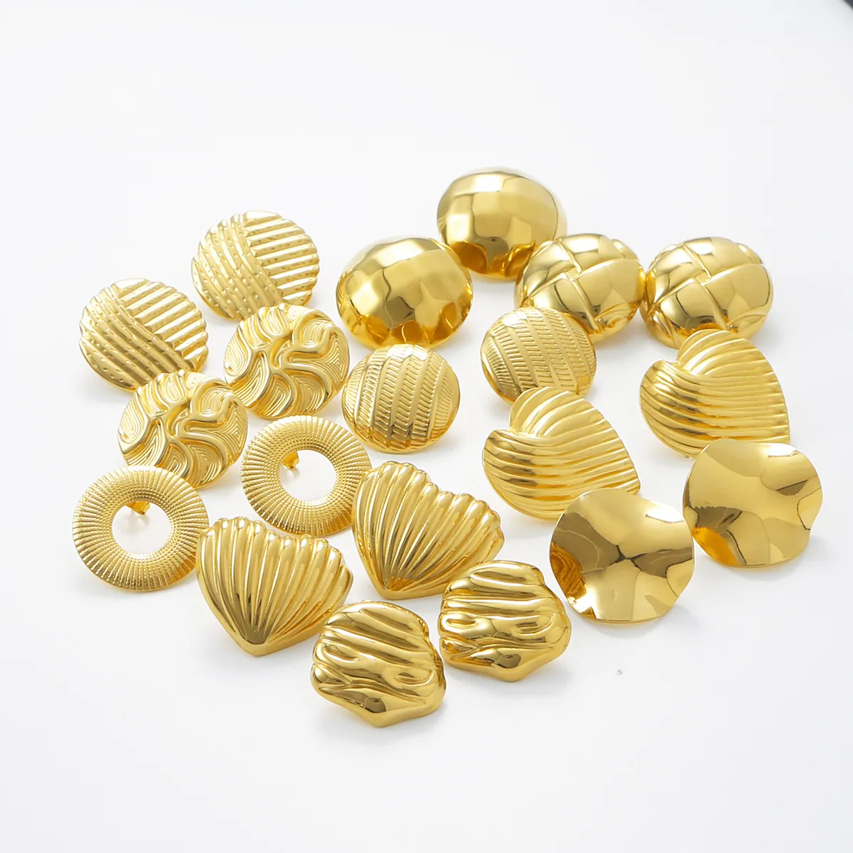 Textured Stainless Steel Stud Earrings Gold Plated Geometric Heart Round Shape Trendy Fashion Jewelry For Women