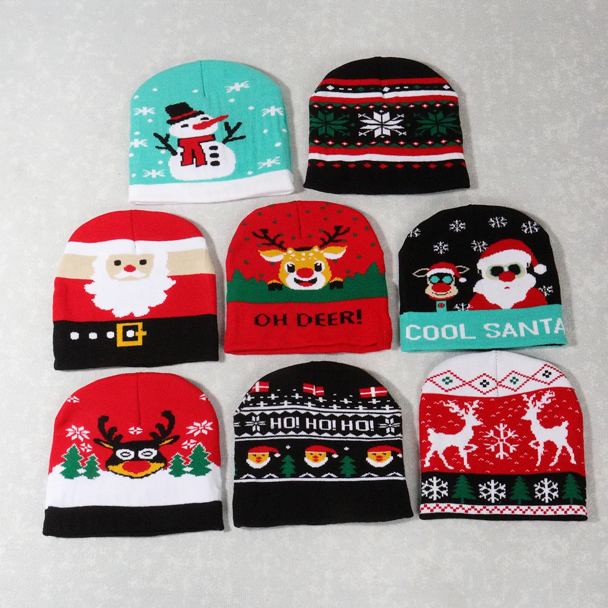Christmas Knitted Beanie Hat Acrylic Warm Winter Holiday Santa Reindeer Snowflake Pattern Unisex