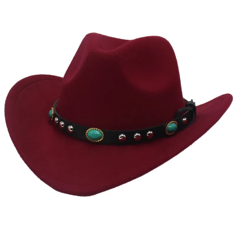 Chapeau de Cowboy Western Classique avec Rivets et Turquoise Artificielle Style Feutre Durable pour Hommes et Femmes en Toutes Saisons