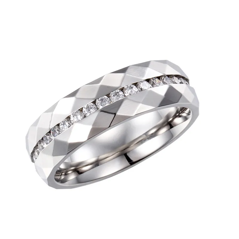 Geometrischer Ring Aus Edelstahl Mit Einer Reihe Zirkonia Moderner Modeschmuck Unisex Band