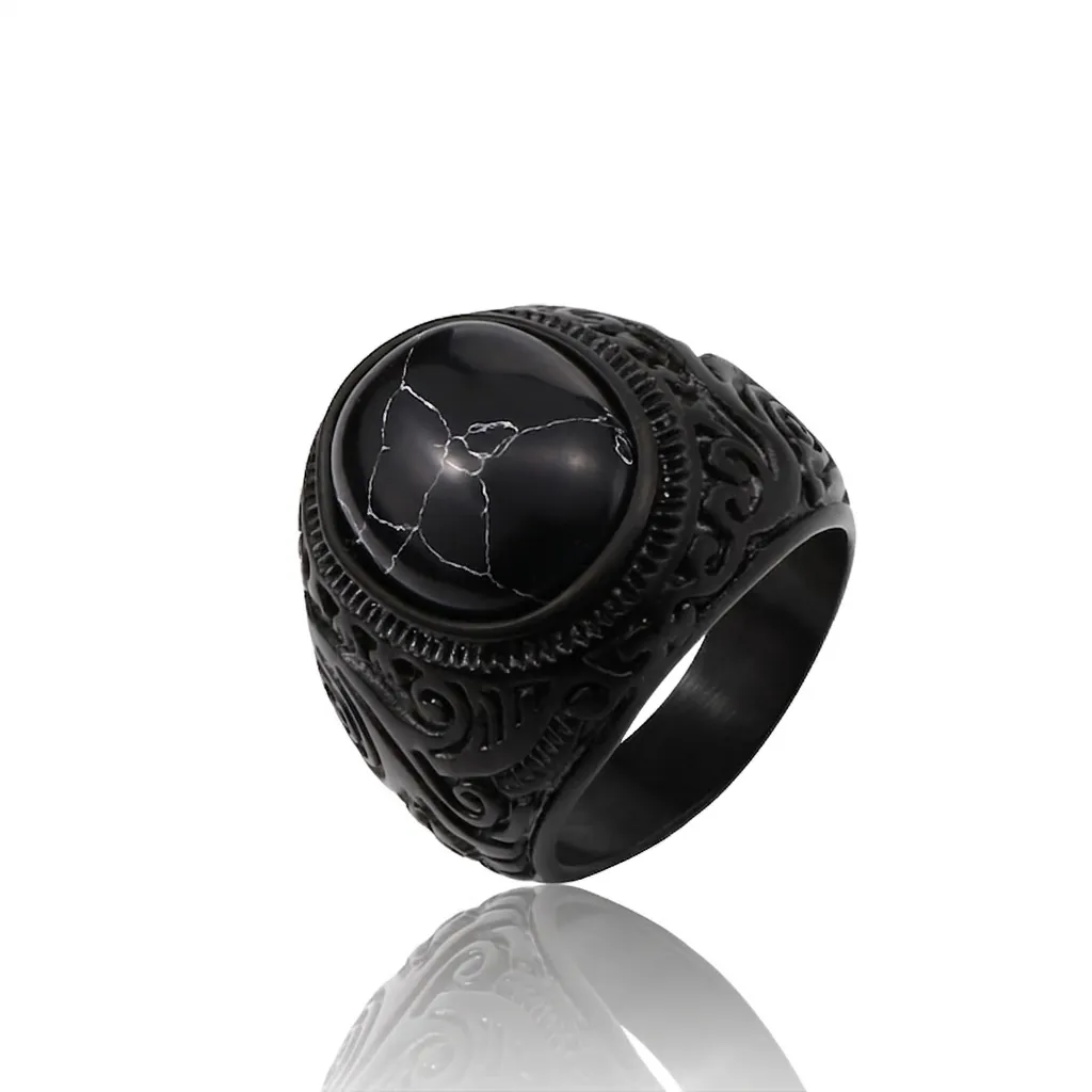 Anello In Acciaio Inossidabile Vintage Con Pietra Preziosa Incastonata Gioielli Gothic Punk Per Uomo
