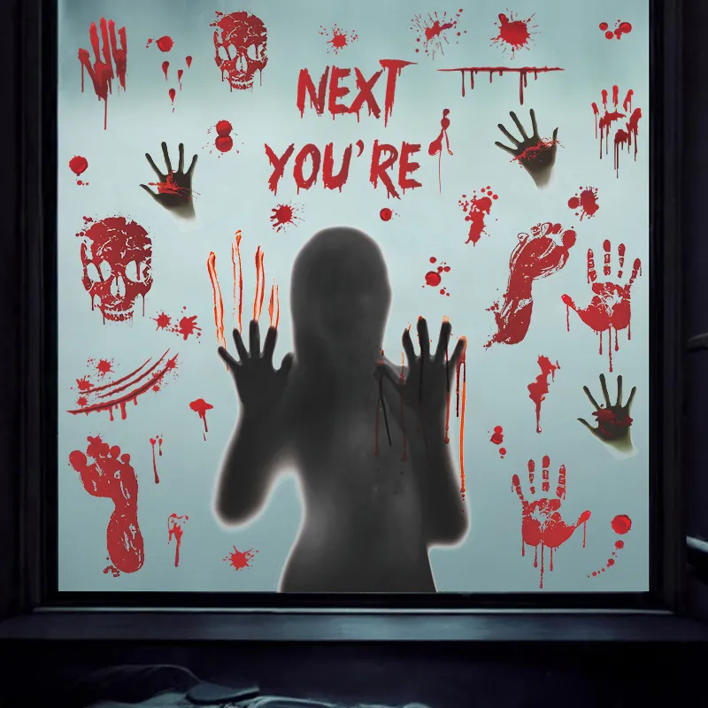 Halloween Window Clings PVC Horror Blood Handprints Footprints Ghost Shadow Spooky Wall Decals Party Decoration