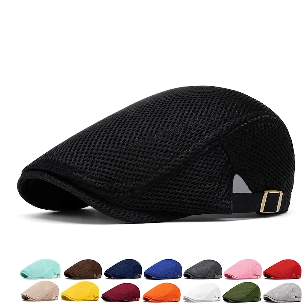 Mesh Beret Flat Cap Breathable Sun Protection Outdoor Adjustable Ivy Hat For Men Women Casual Fashion