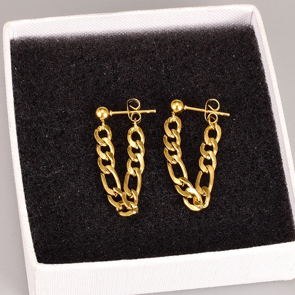 Minimalist Figaro Chain Dangle Earrings 18K Gold Plated 316L Stainless Steel Retro Artistic Jewelry For Women