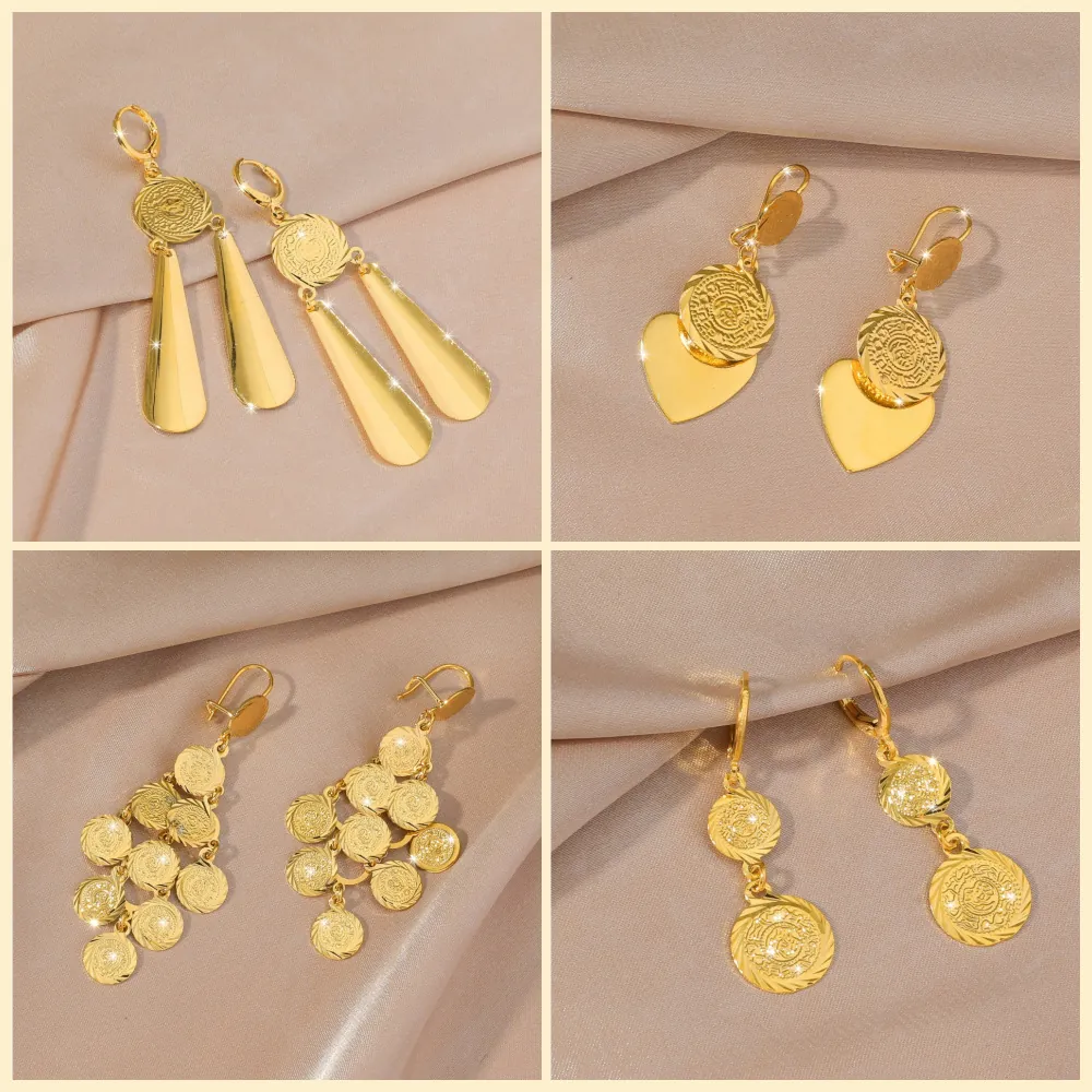 Vintage Böhmische Vergoldete Kupfer Münze Ohrhänger Herz Quaste Hohl Dangle Schmuck Ethno Stil Für Damen
