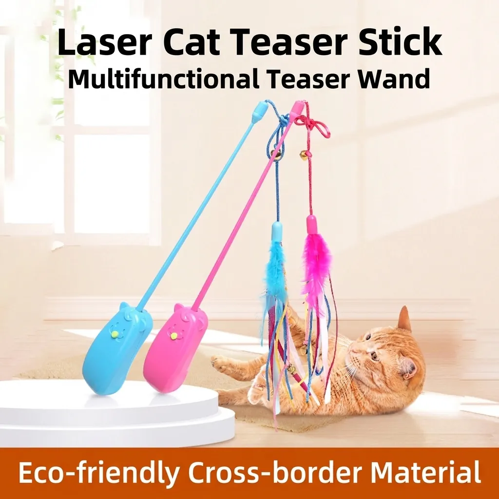 Bacchetta Interattiva Per Gatti Con Laser Infrarossi Plastica PP Piuma Colorata Campanellino E Nastro