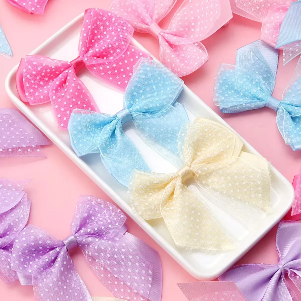 Polka Dot Mesh Satin Bows Accessories For DIY Hair Clips Clothing Decoration Gift Wrapping Multi Color Sweet For Girls