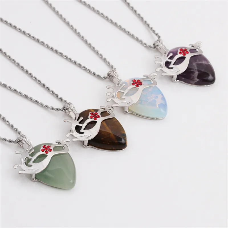 Collier Pendentif Masque Chaîne Corde En Acier Inoxydable Avec Pierre Naturelle Améthyste Aventurine Alliage Strass Vintage Ethnique Unisexe