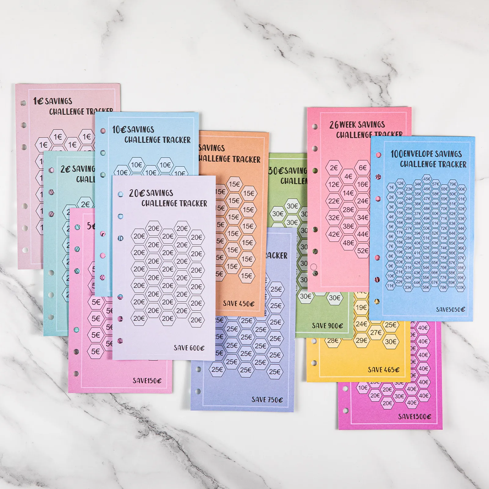 Savings Challenge Tracker Cards A6 Six Hole Loose Leaf Refills Colorful Budget Planning Paper For Money Saving