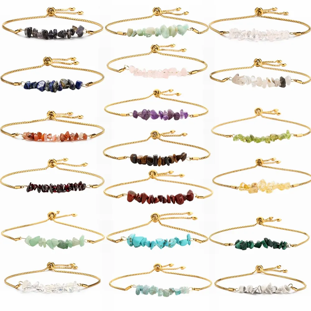 Handmade Natural Crystal Stone Stainless Steel Adjustable Bracelet For Women Gold Silver Plated Dainty Jewelry Accessory