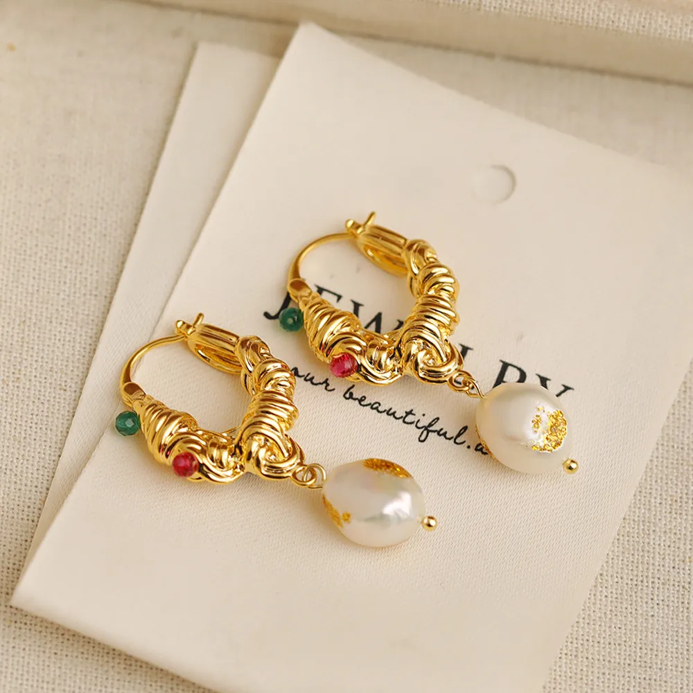 Baroque Artificial Pearl Drop Earrings With Copper Earring Post 18K Gold Plated Vintage French Style For Women