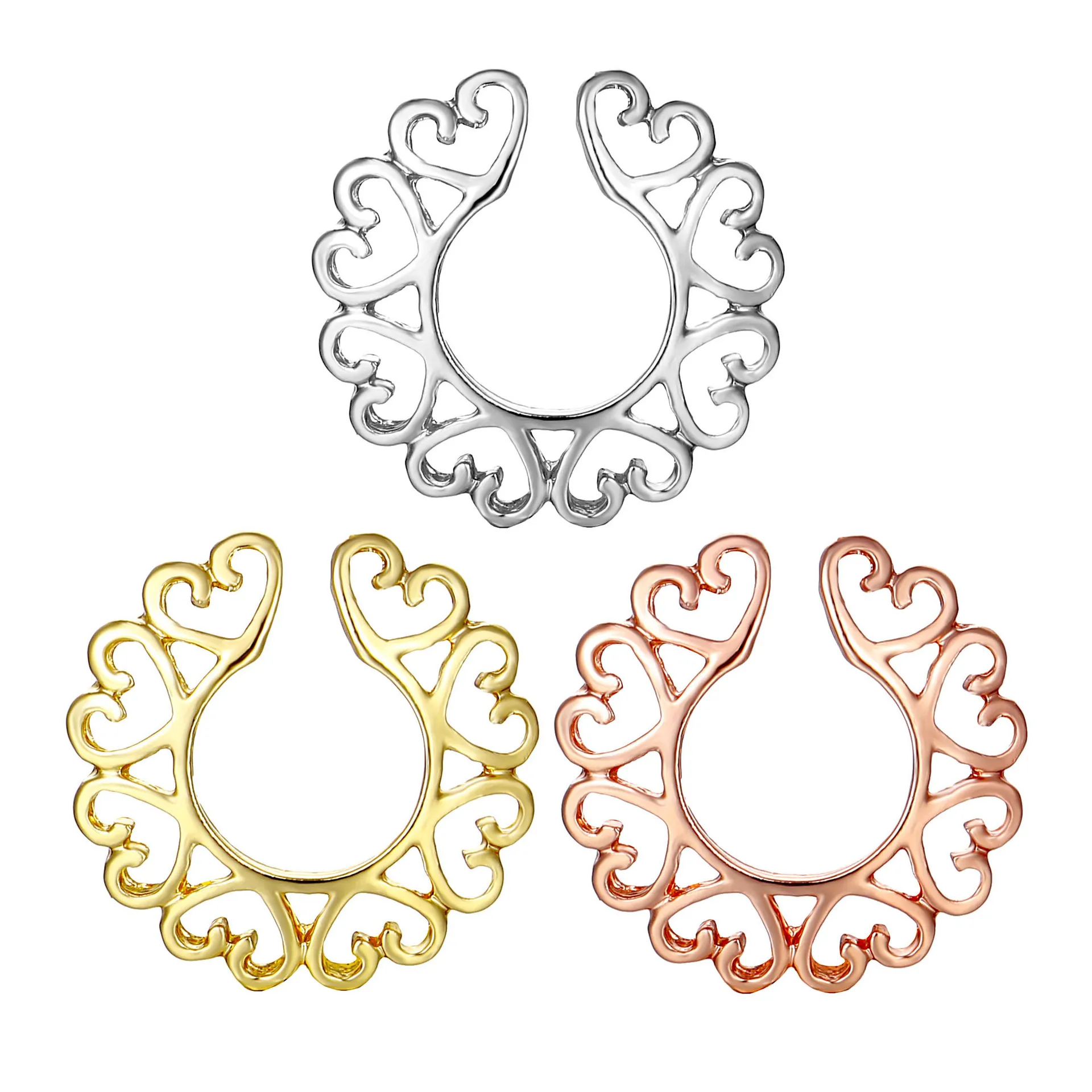 Nipple Clip Non-Piercing Heart Pattern Alloy Hollowed Fake Ring Adjustable Body Jewelry Accessory Unisex