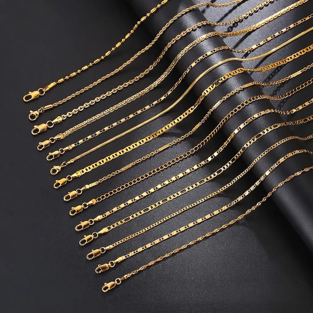 Stainless Steel Gold Plated Chain Necklace DIY Pendant Jewelry Minimalist Link Chains For Women Men