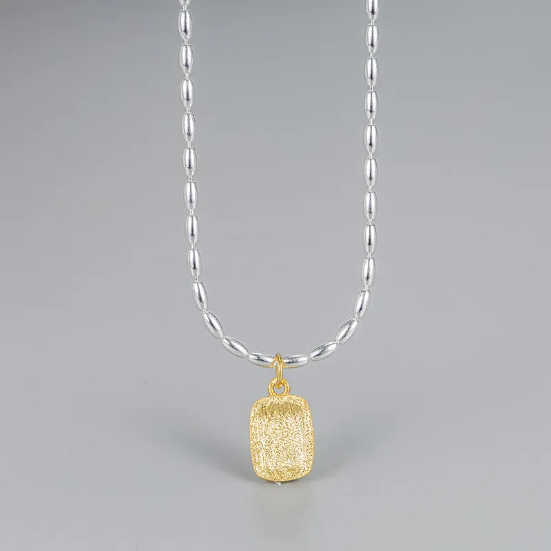 S925 Sterlingsilber Rechteck Anhänger Halskette Für Damen Minimalistisch Französischer Stil 18K Vergoldet Matte Schlüsselbeinkette