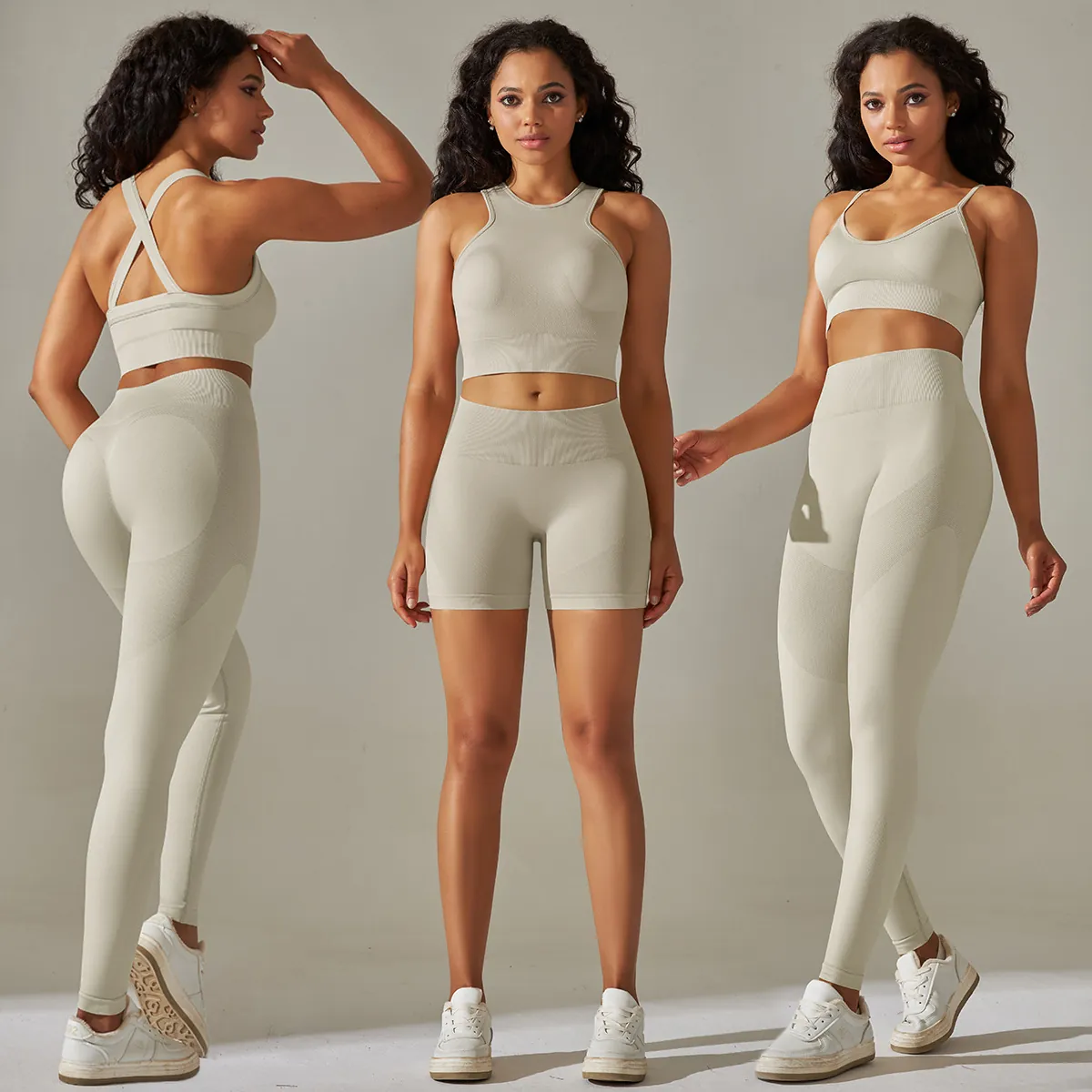 Women Seamless Ribbed Yoga Set Nylon Spandex High Waist Tummy Control Gym Workout Leggings Sports Bra Top And Bottom