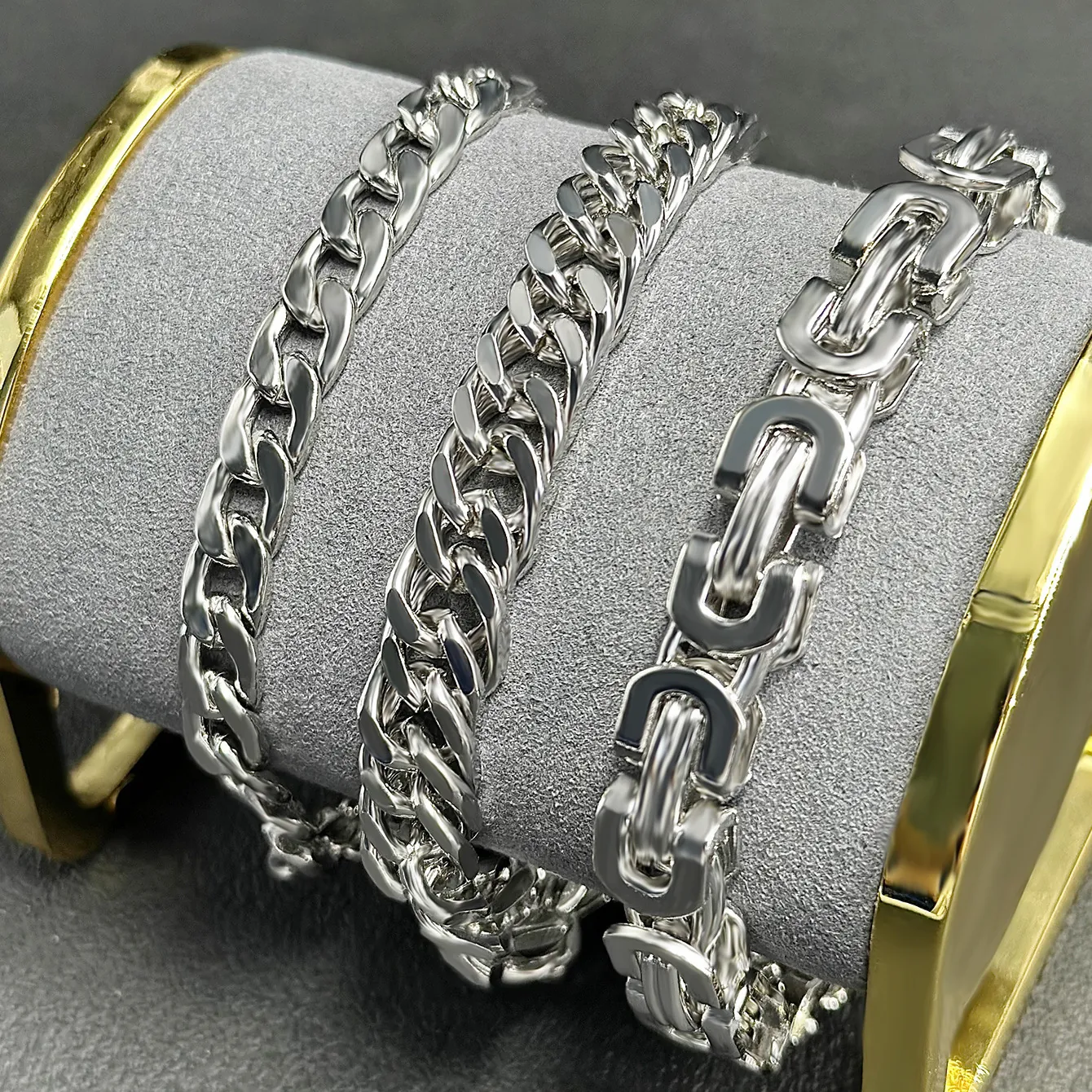 Men Hip Hop Silver Plated Metal Cuban Link Bracelets Domineering Punk Style Jewelry For Daily Wear Party Gift Accessary