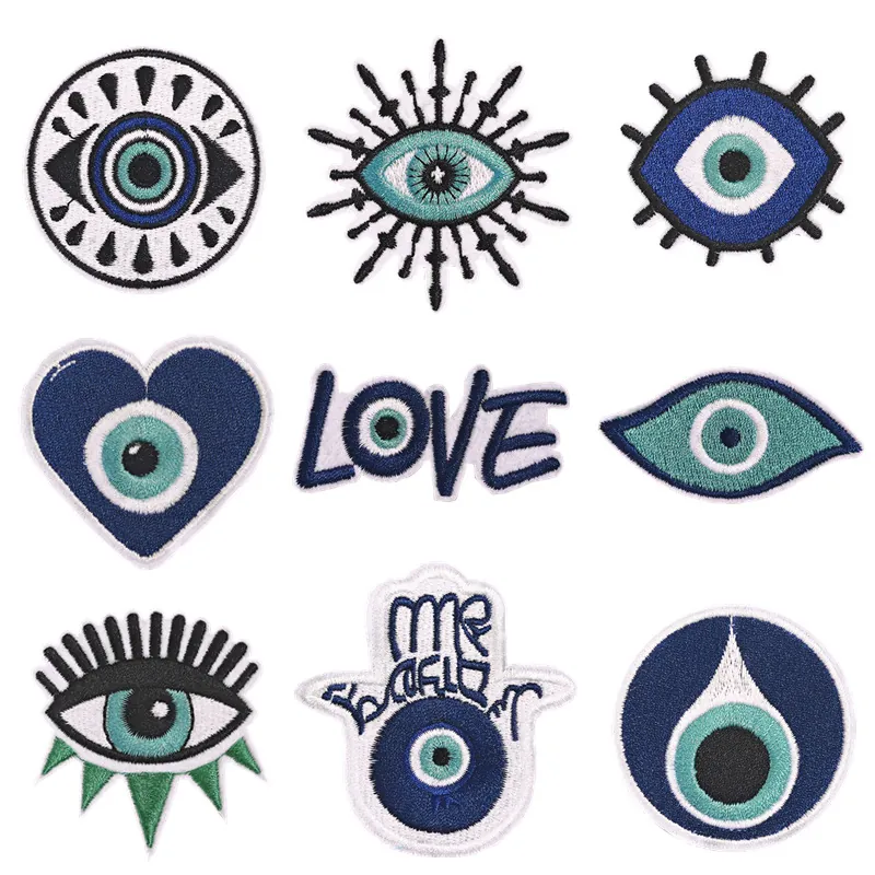 Evil Eye And Hamsa Hand Embroidery Patches Iron On Decorative Appliques For Clothes Bags DIY Crafts Mystical Style