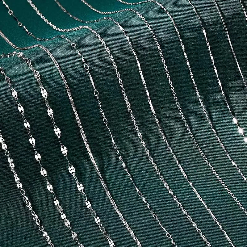 925 Sterling Silver Necklace Chain For Women Minimalist Box Cross Water Wave Starry Link Adjustable Choker Jewelry