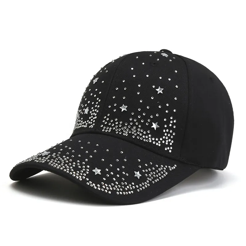 Women Rhinestone Baseball Cap Cotton Star Studded Sun Protection Adjustable Trendy Summer Hat