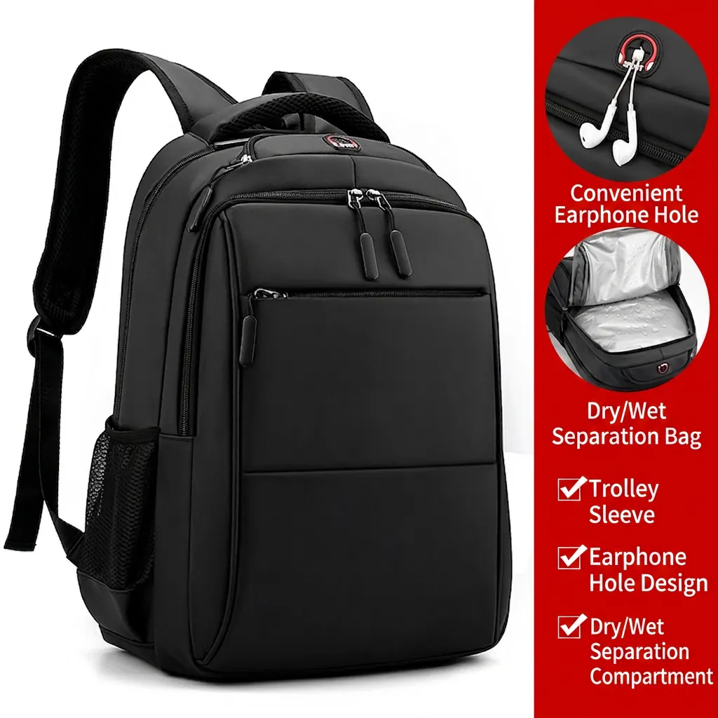 Zaino Da Lavoro Uomo Grande Capacità Tessuto Oxford Impermeabile Borsa Per Laptop Con Cinghia Bagaglio Porta Cuffie Viaggio