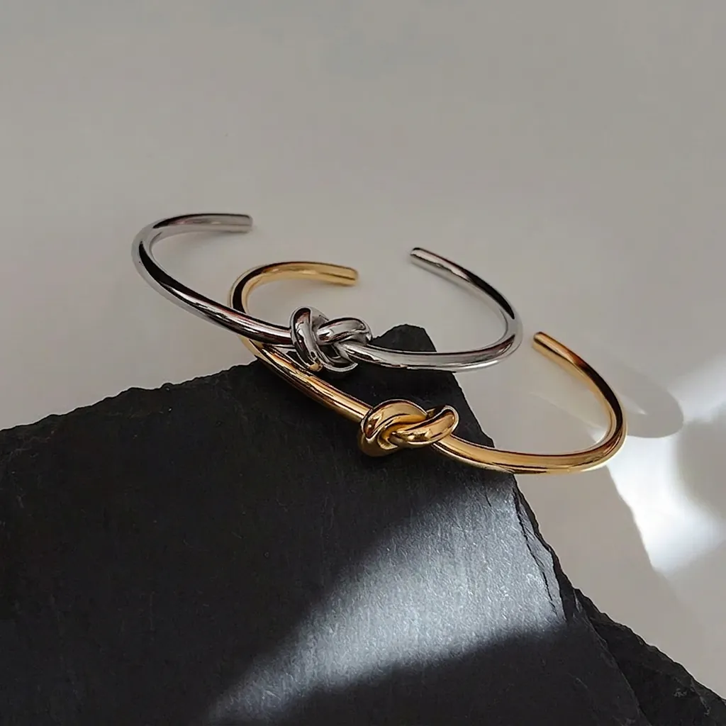Knot Cuff Bracelet Titanium Steel 18K Gold Plated Minimalist Open Adjustable Bangle For Women Modern Ins Style