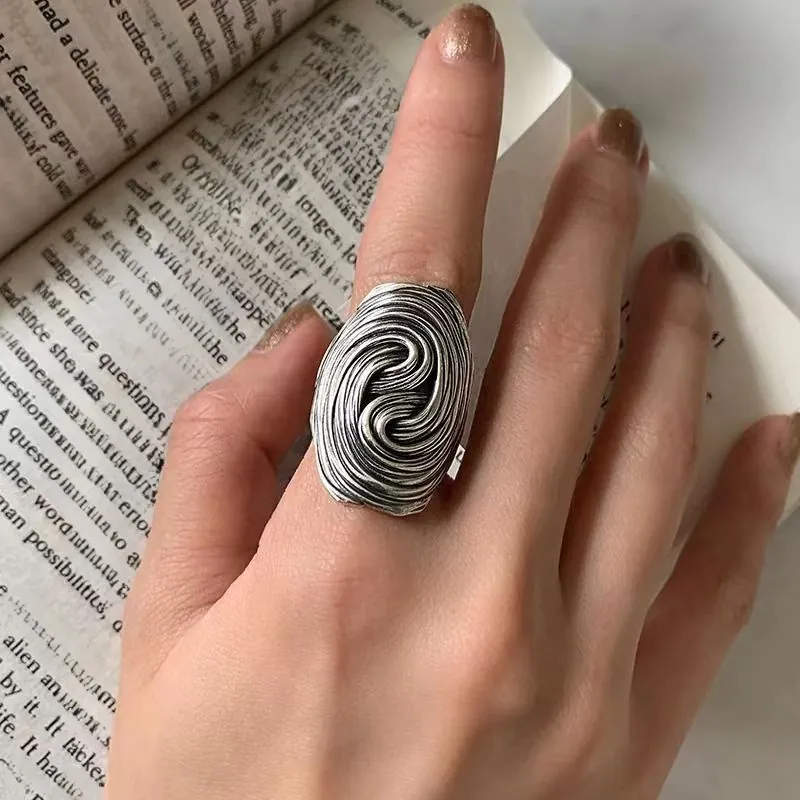 Vintage Kupfer Gedreht Wirbel Ring Distressed Metall Spiegel Oval Offen Verstellbar Finger Schmuck Geschenk Für Damen