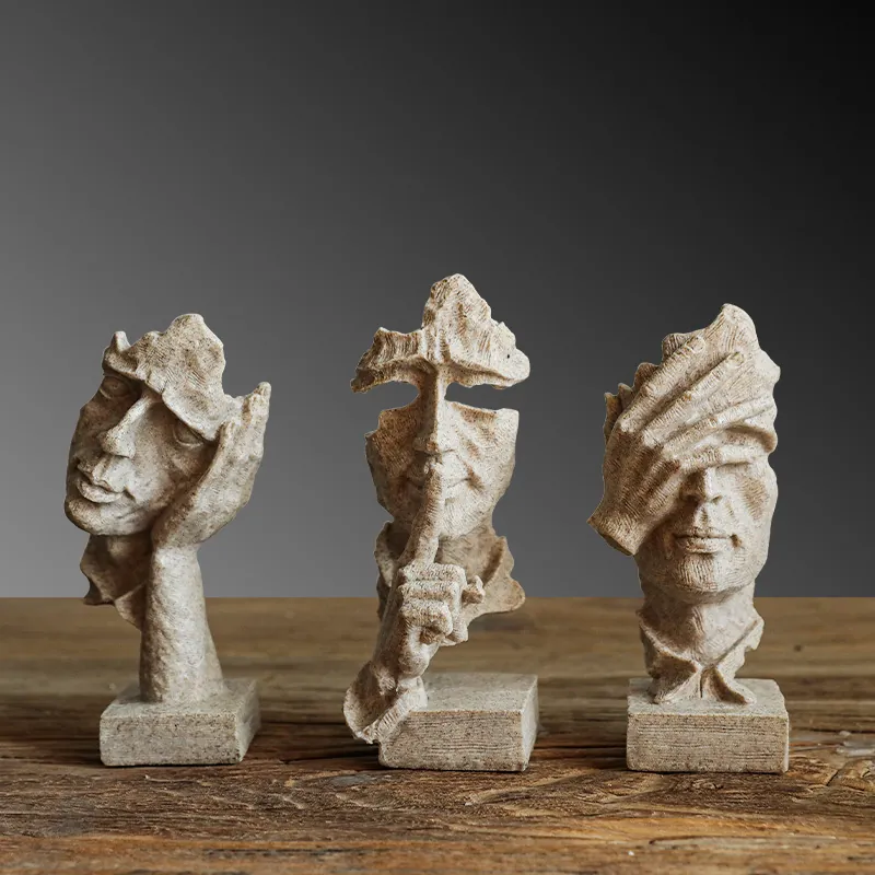 Abstract Human Face Resin Sculpture Silence Is Golden Statue Nordic Modern Thinker Figurine For Home Office Desktop Decor