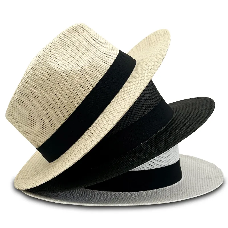 Panama Strohhut Fedora Papier Geflochten Sonnenschutz Sommer Strand Atmungsaktiv Sonnenhut Band Dekor Damen Herren