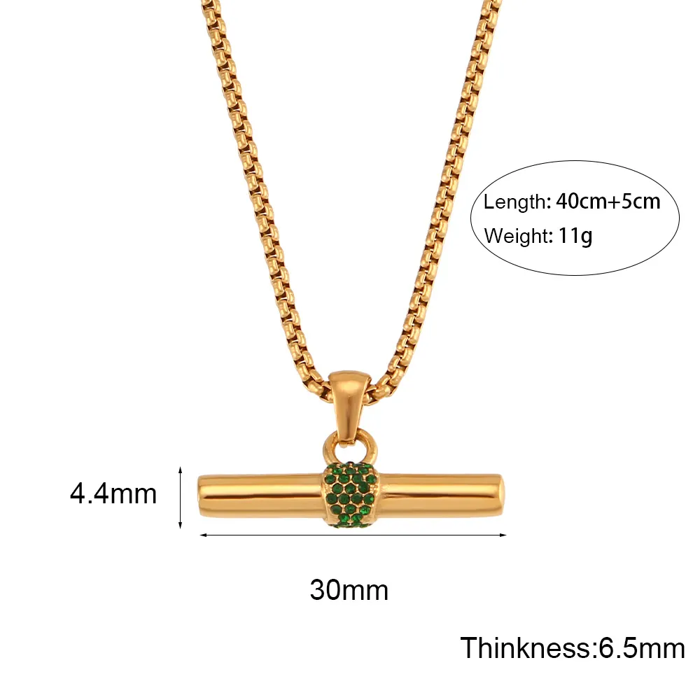 Minimalistisch Edelstahl T-Bar Anhänger Halskette Für Damen 18K Vergoldet Zylinder Geometrisch Zirkonia Eingelegt Mode Schmuck