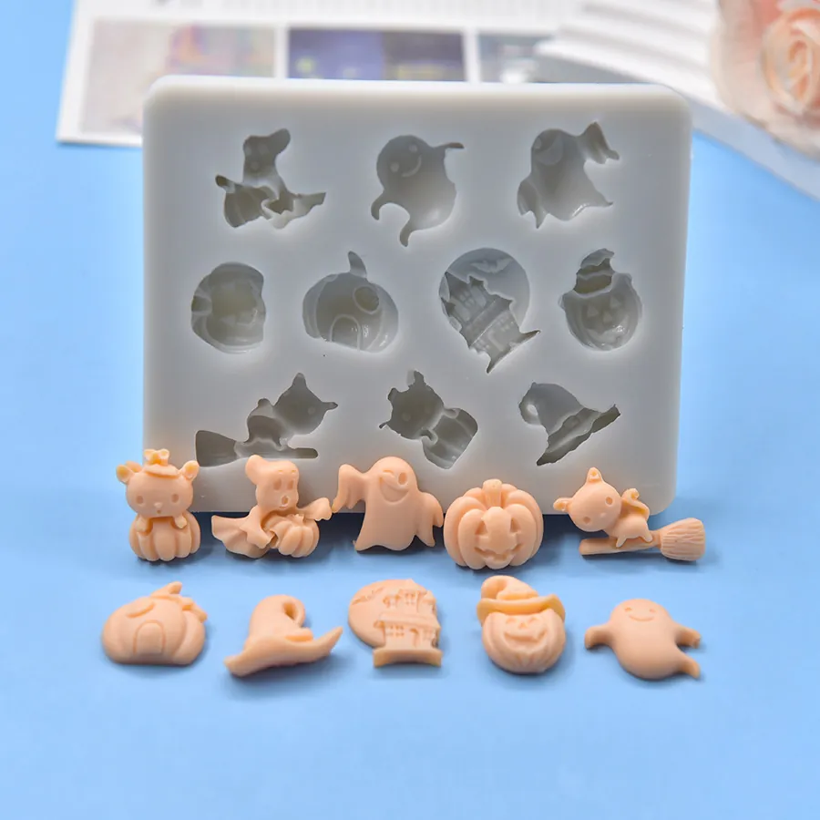 Halloween Silikonform Kürbis Geist Hexenhut Schloss DIY Fondant Schokolade Backwerkzeug Neuheit Flexibel
