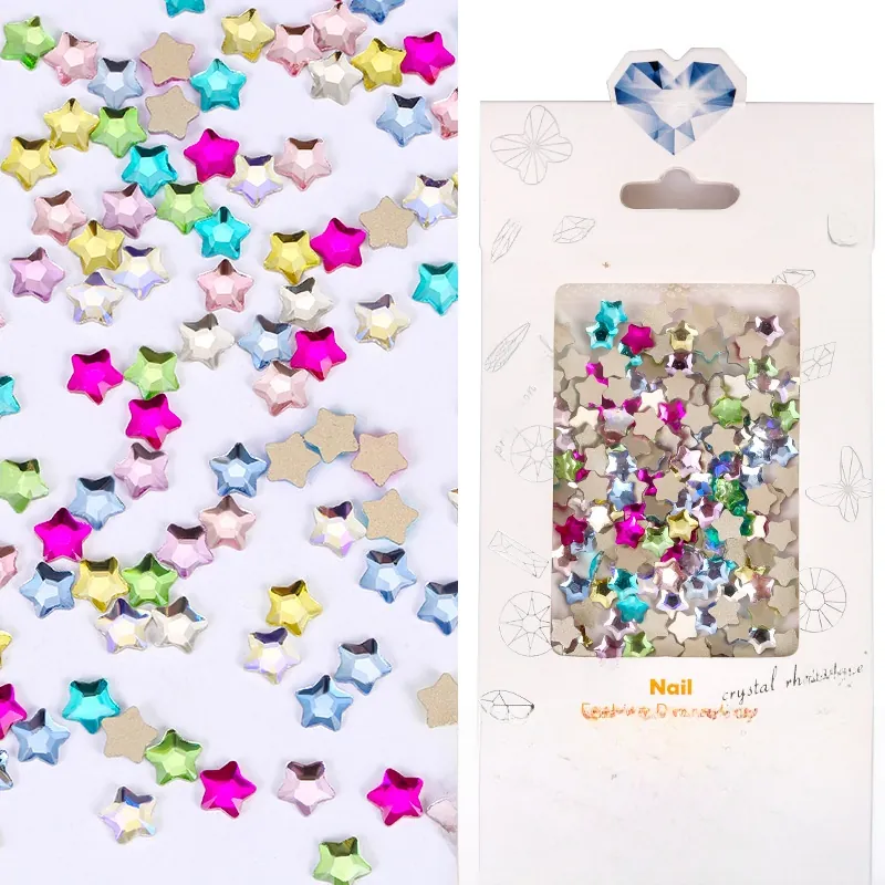 Mixed Shapes Nail Art Rhinestones Glass Crystal Flatback Heart Star Moon Colorful Sparkly DIY Manicure Decorations