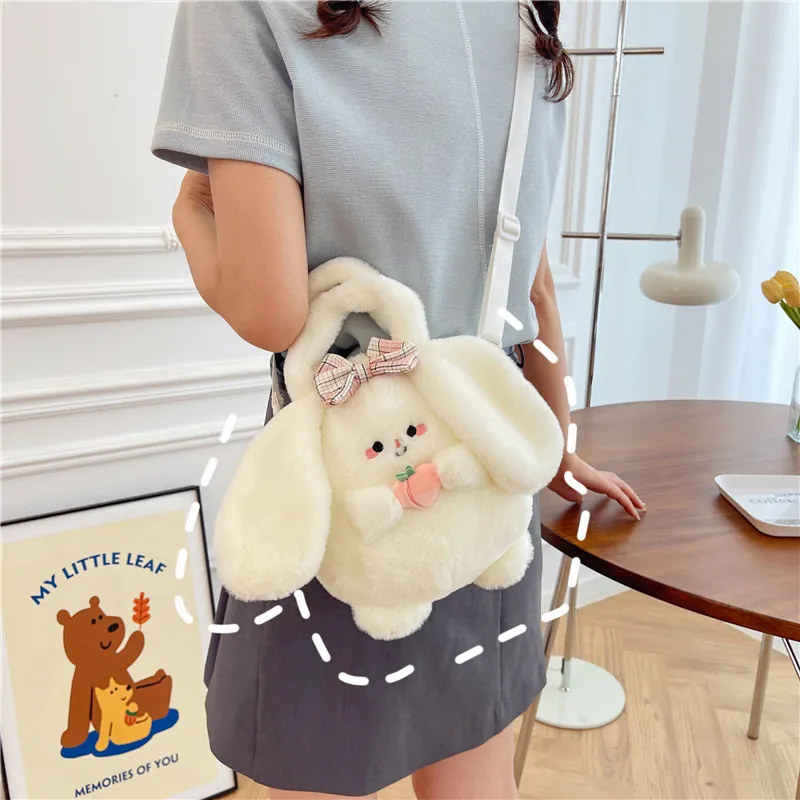 Cute Plush Animal Crossbody Bag Peach Rabbit Avocado Cat Soft Stuffed Doll Handbag Gift For Girls Women