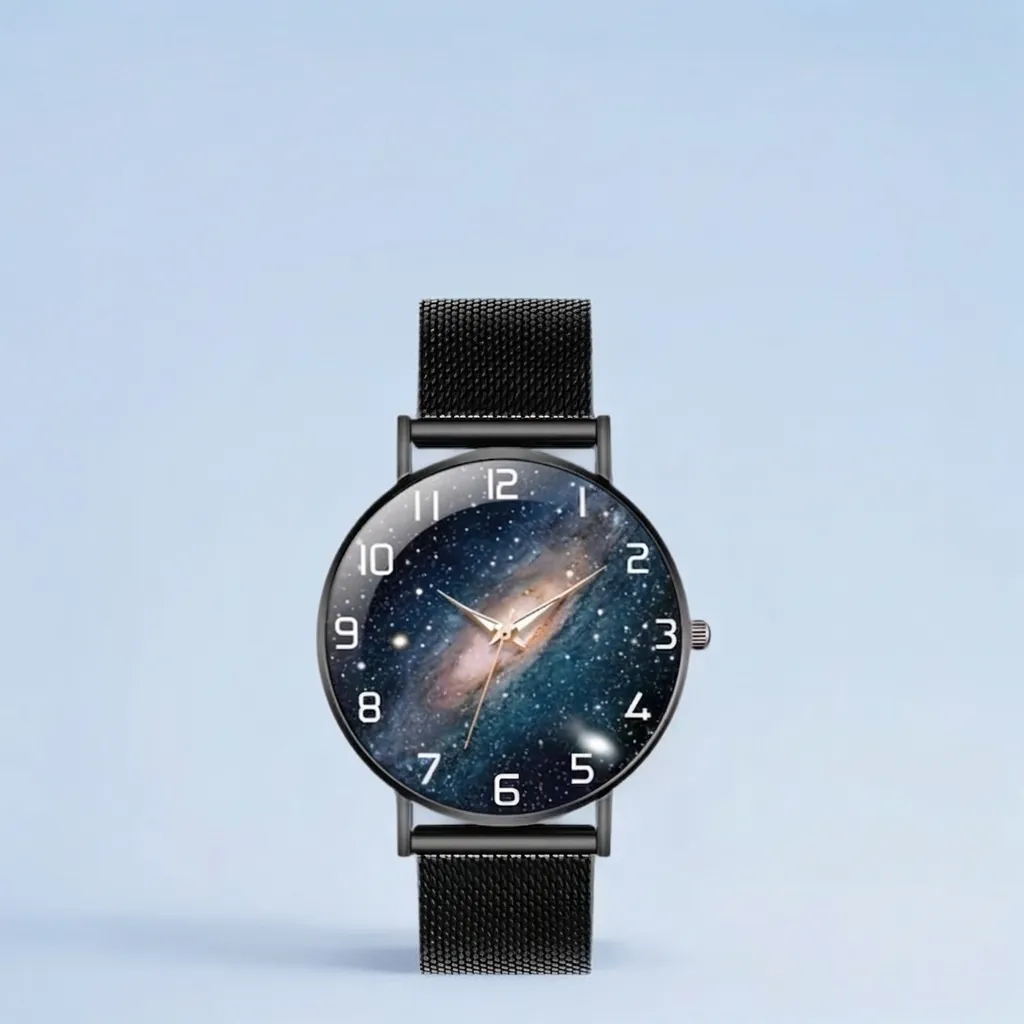 Men Luminous Starry Sky Quartz Watch IP Electroplating Alloy Stainless Steel Mesh Leather Strap Casual Fashion Wristwatch