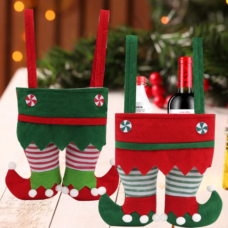 Kerst Elfenbroek Snoep Cadeautas Stof Traktatiezakje Rood Groen Gestreepte Poot Hangende Kous Voor Kerstfeest Decoratie