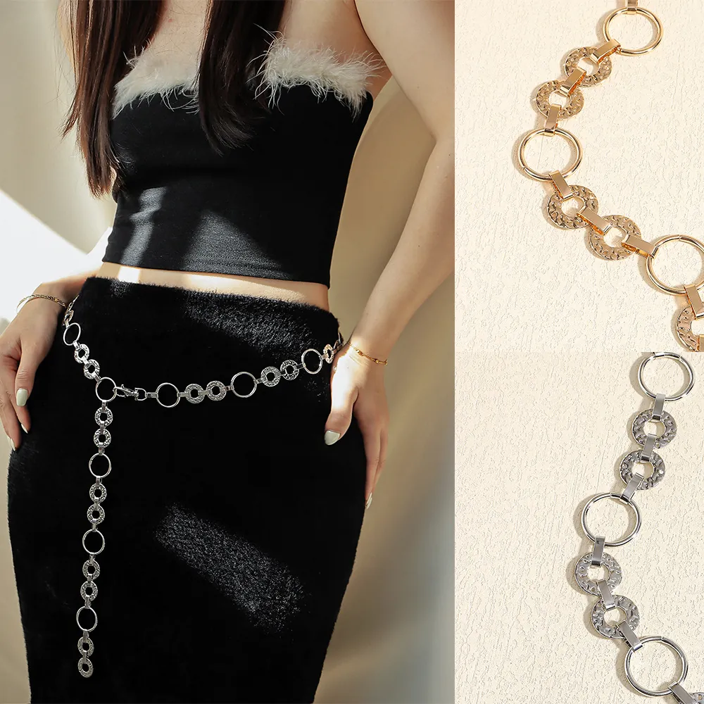 Cintura da Vita Vintage in Metallo con Dischi Martellati per Donna Oro Argento Catena per Abito con Anelli Rotondi Gioielli per il Corpo