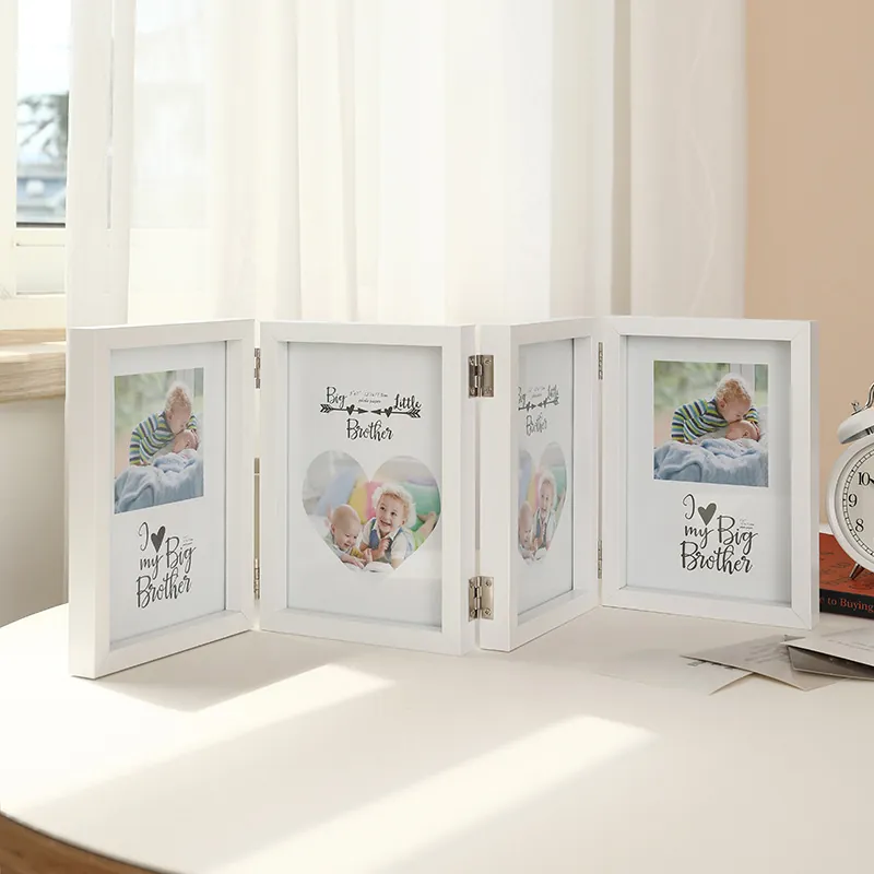 Folding Photo Frame Multi Aperture Hinged Wood Picture Holder Desktop Display Nordic Minimalist Home Decor Gift